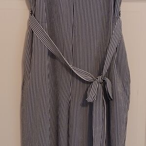 Striped Tie-Waist Jumpsuit in Black and White